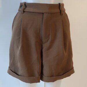 NWT Womens Madewell Brown Front Pleats High Rise Cuffed Shorts 0